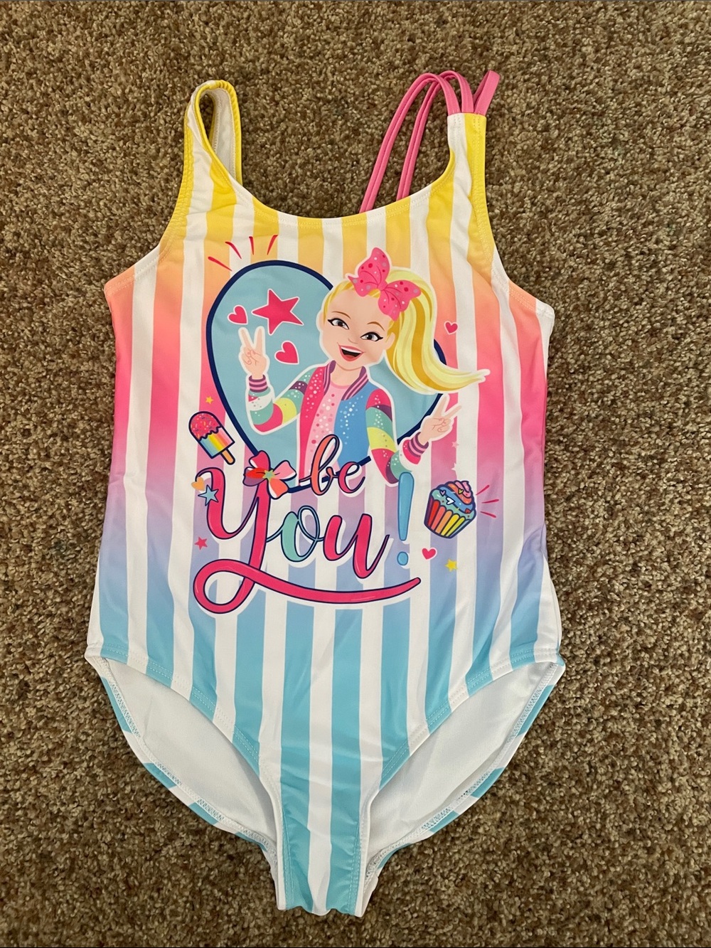 Nickelodeon Jojo Siwa Girls Rainbow Striped 'Be You' One-Piece Swimsuit size 7/8